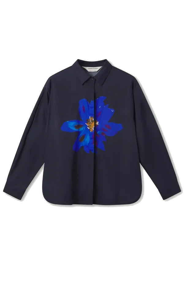 Compania Fantastica - Black Shirt With Clematis Flower