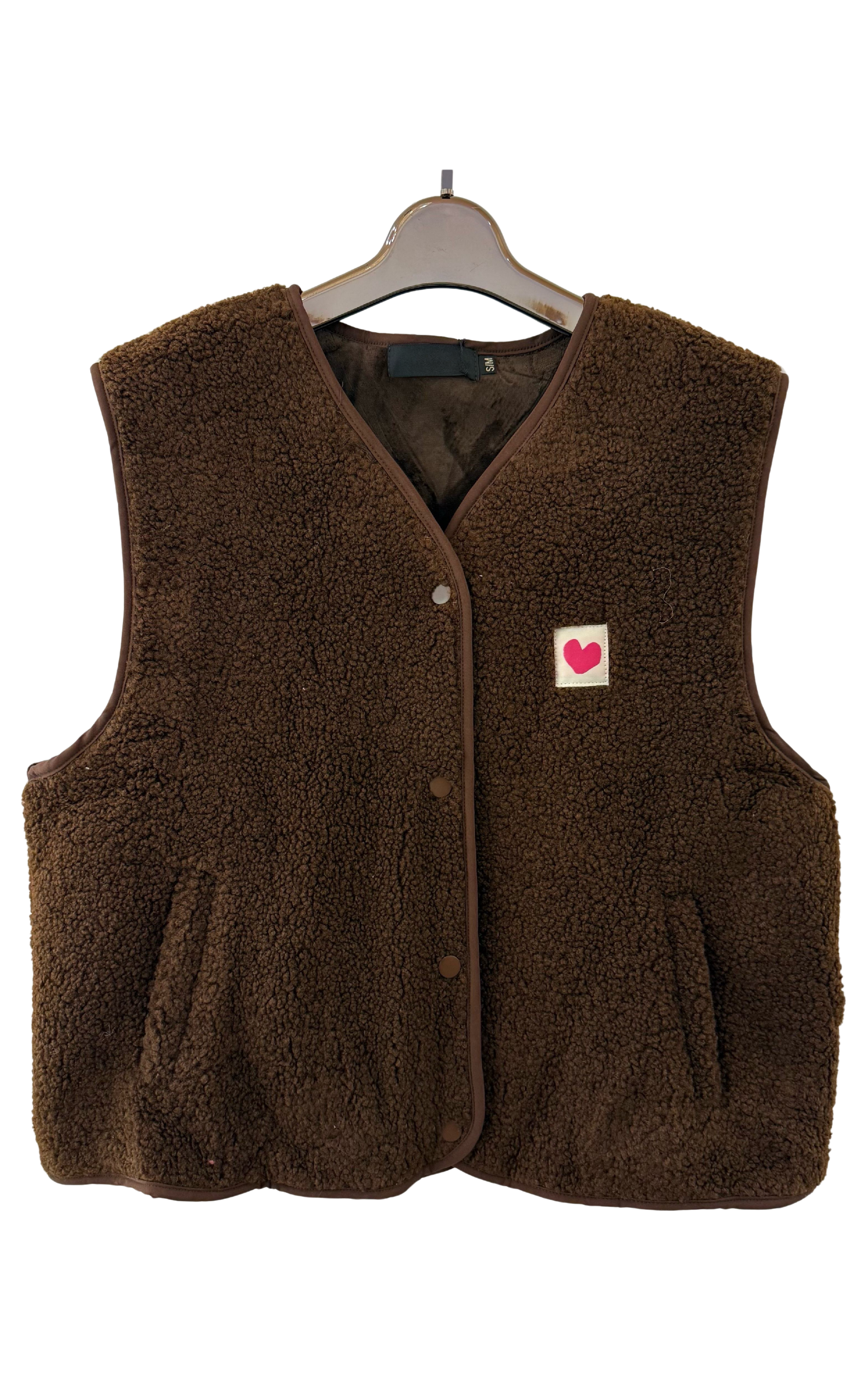 Brown Teddy Vest Heart