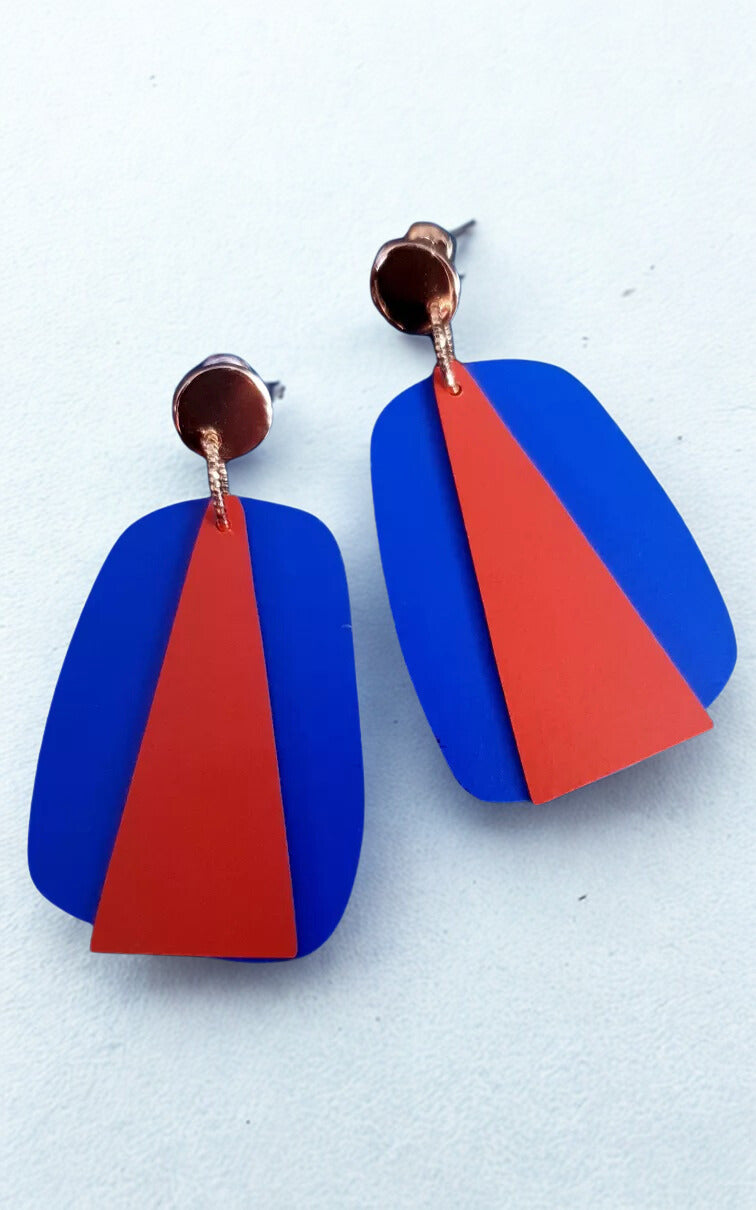 Jasper Earrings Electric Blue Rust Orange