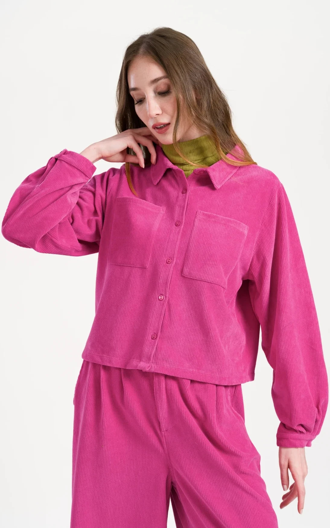 Lalamour - Abby Overshirt Rib Velour Fuchsia Red