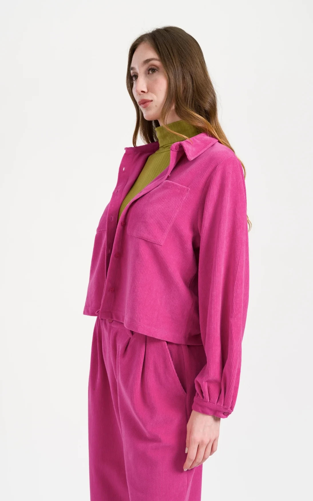 Lalamour - Abby Overshirt Rib Velour Fuchsia Red