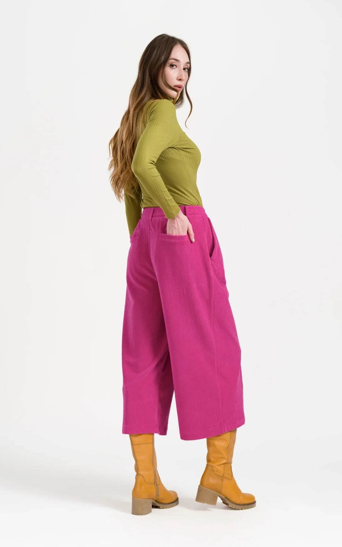 Lalamour - Lotus Trousers Rib Velour Fuchsia Red