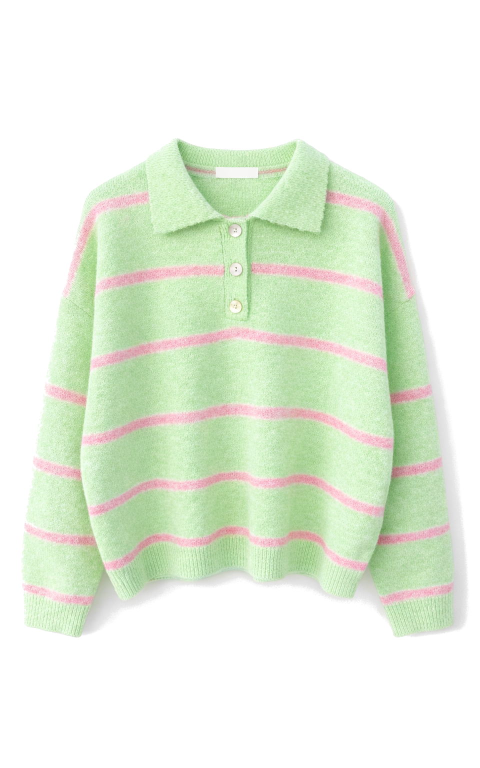 Mint Green Striped Sweater With Collar