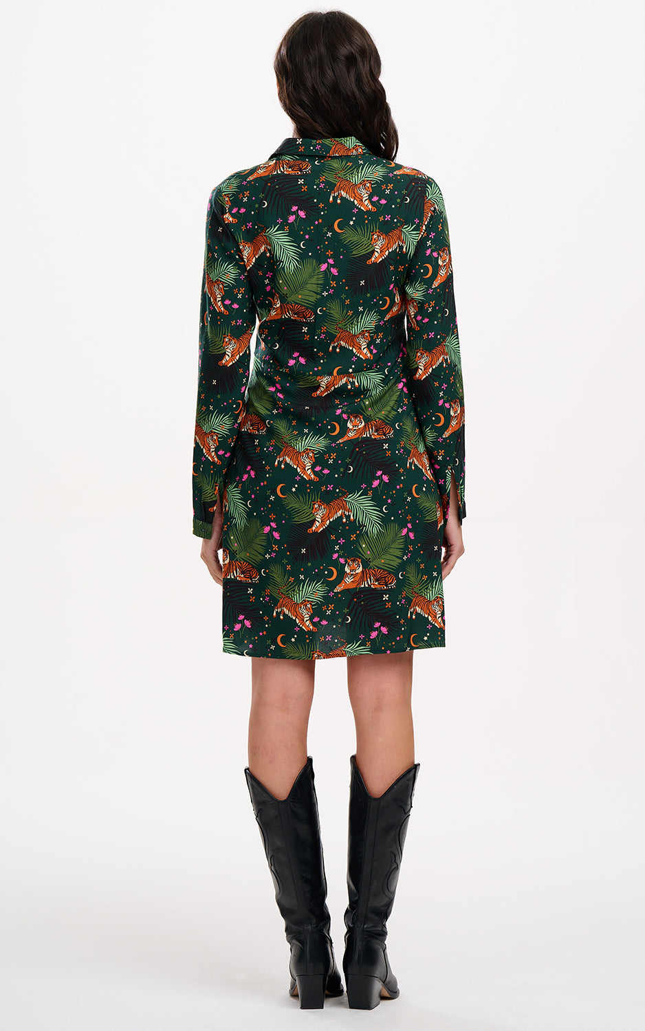 Sugarhill Brighton - Henrietta Mini Shirt Dress Dark Green Tigers & Palms