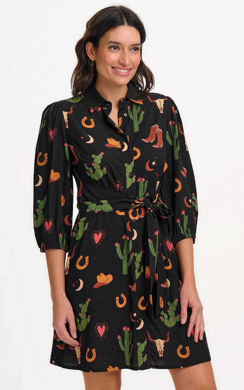 Sugarhill Brighton - Mildred Shirt Dress Black Cowgirl Print