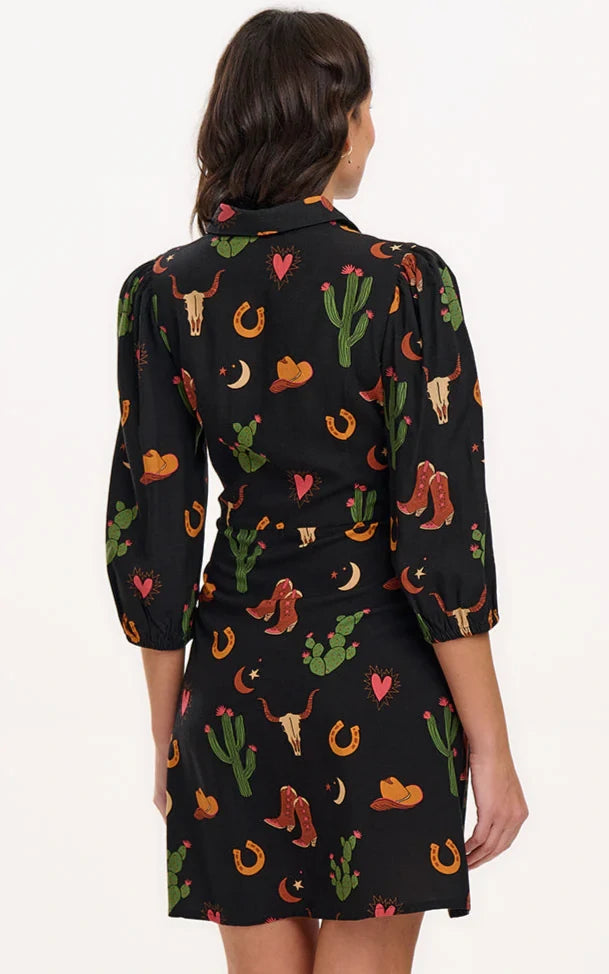 Sugarhill Brighton - Mildred Shirt Dress Black Cowgirl Print