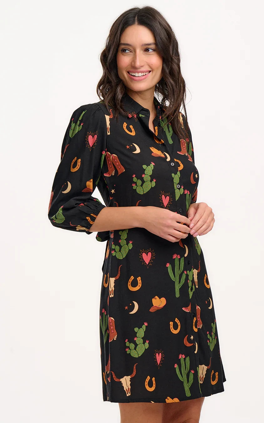 Sugarhill Brighton - Mildred Shirt Dress Black Cowgirl Print