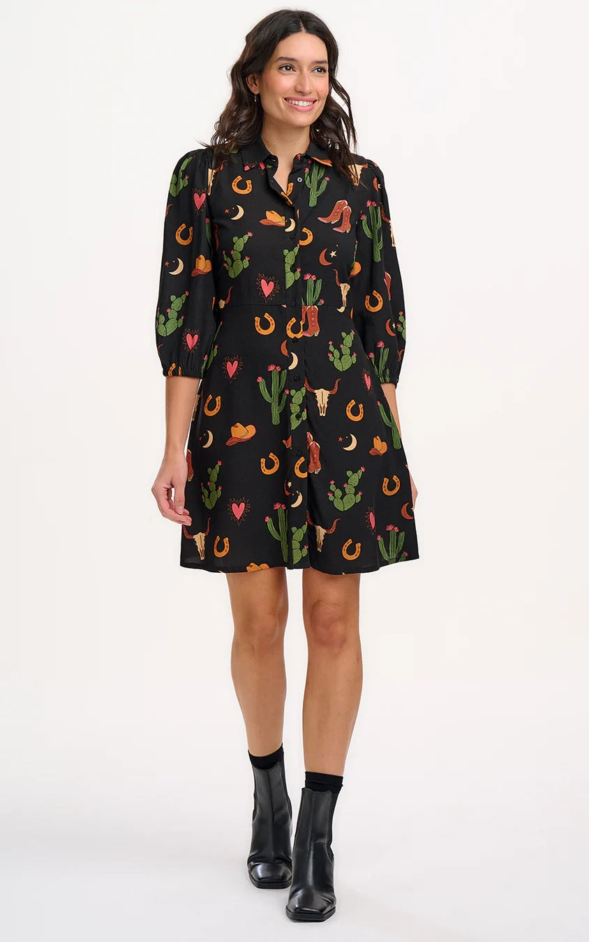 Sugarhill Brighton - Mildred Shirt Dress Black Cowgirl Print