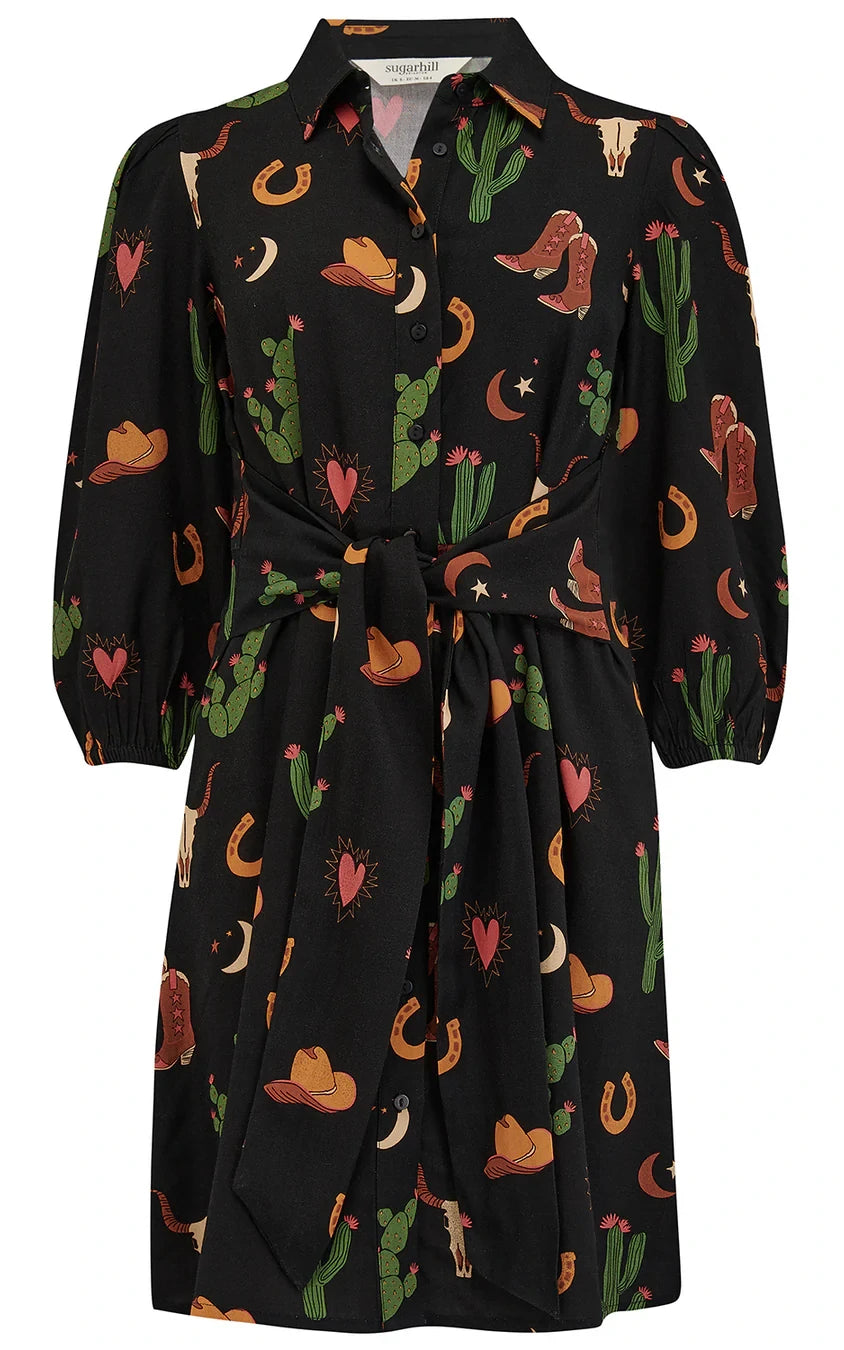 Sugarhill Brighton - Mildred Shirt Dress Black Cowgirl Print