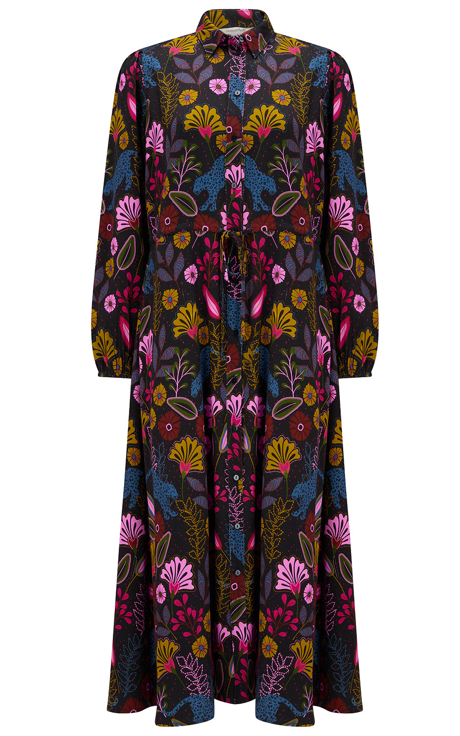 Sugarhill Brighton - Dottie Maxi Shirt Dress Black Jungle Panther
