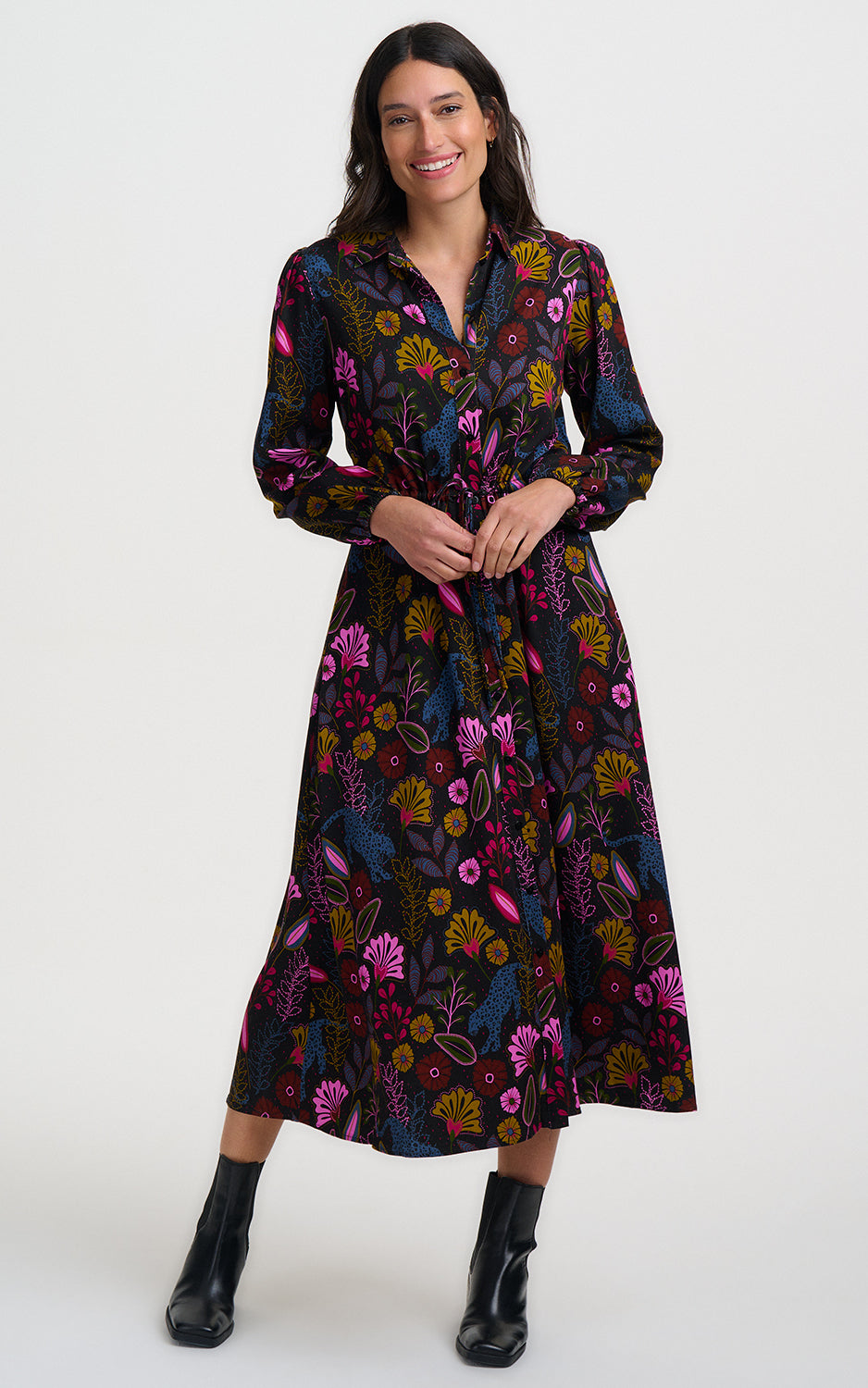 Sugarhill Brighton - Dottie Maxi Shirt Dress Black Jungle Panther