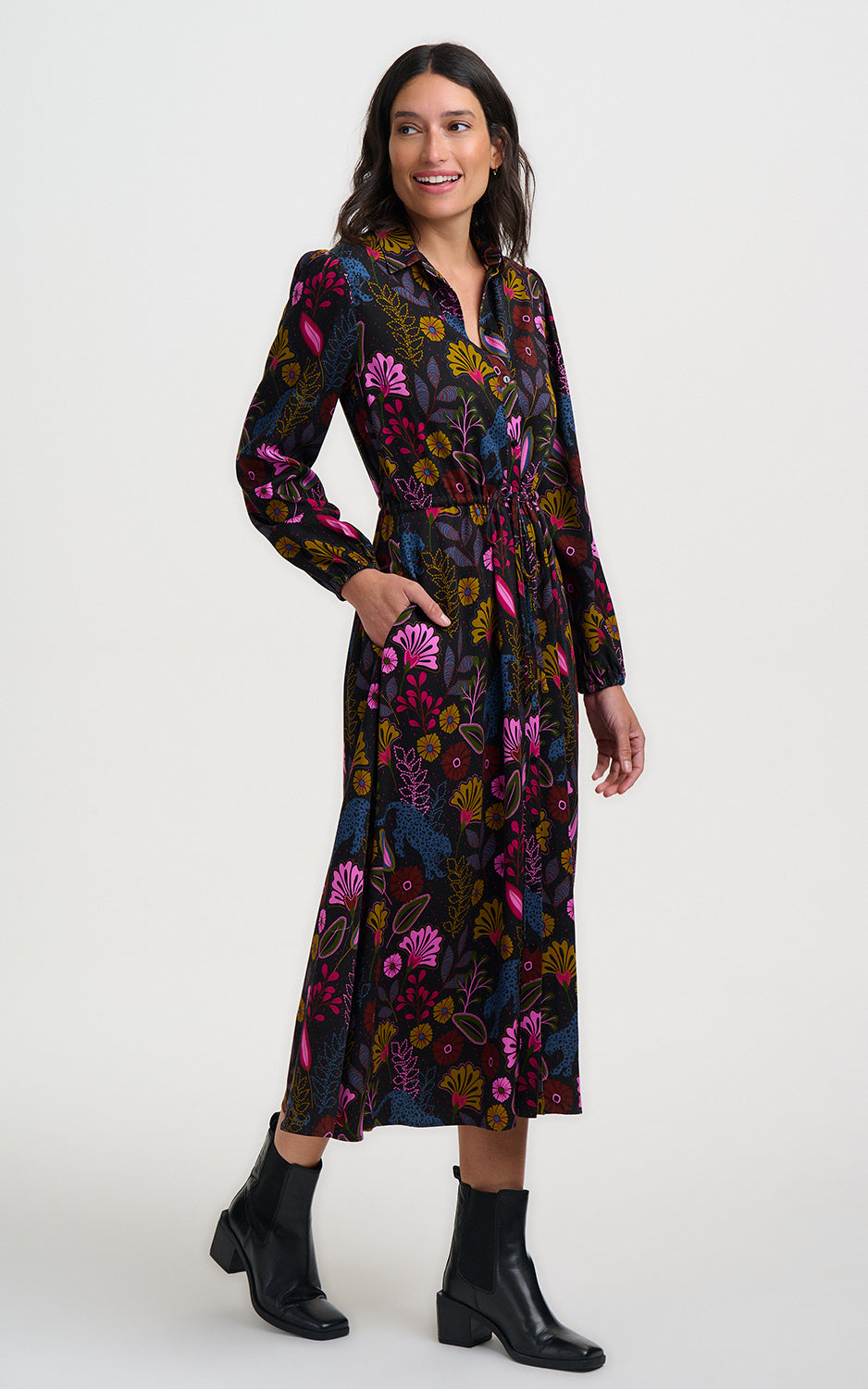 Sugarhill Brighton - Dottie Maxi Shirt Dress Black Jungle Panther