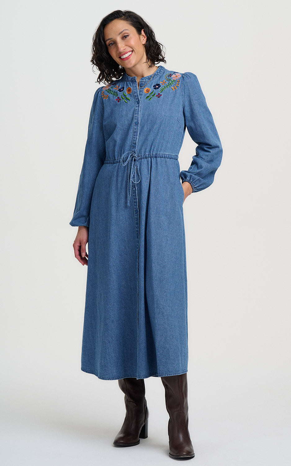 Sugarhill Brighton - Ivana Midi Shirt Dress Mid Blue Autumn Floral