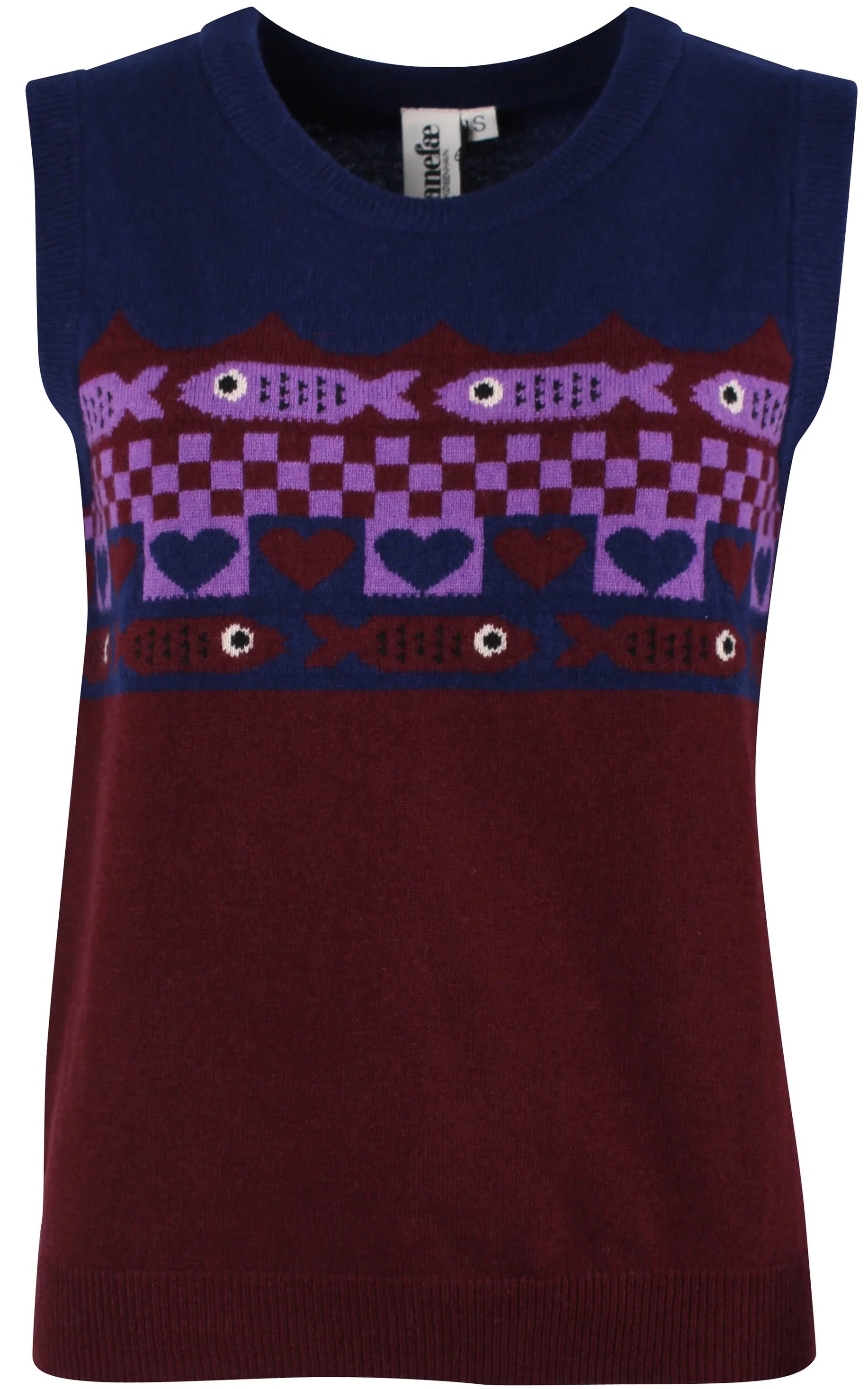 Danefae - Danebeat Merino Wool Vest Deep Blue Dark Wine Fish