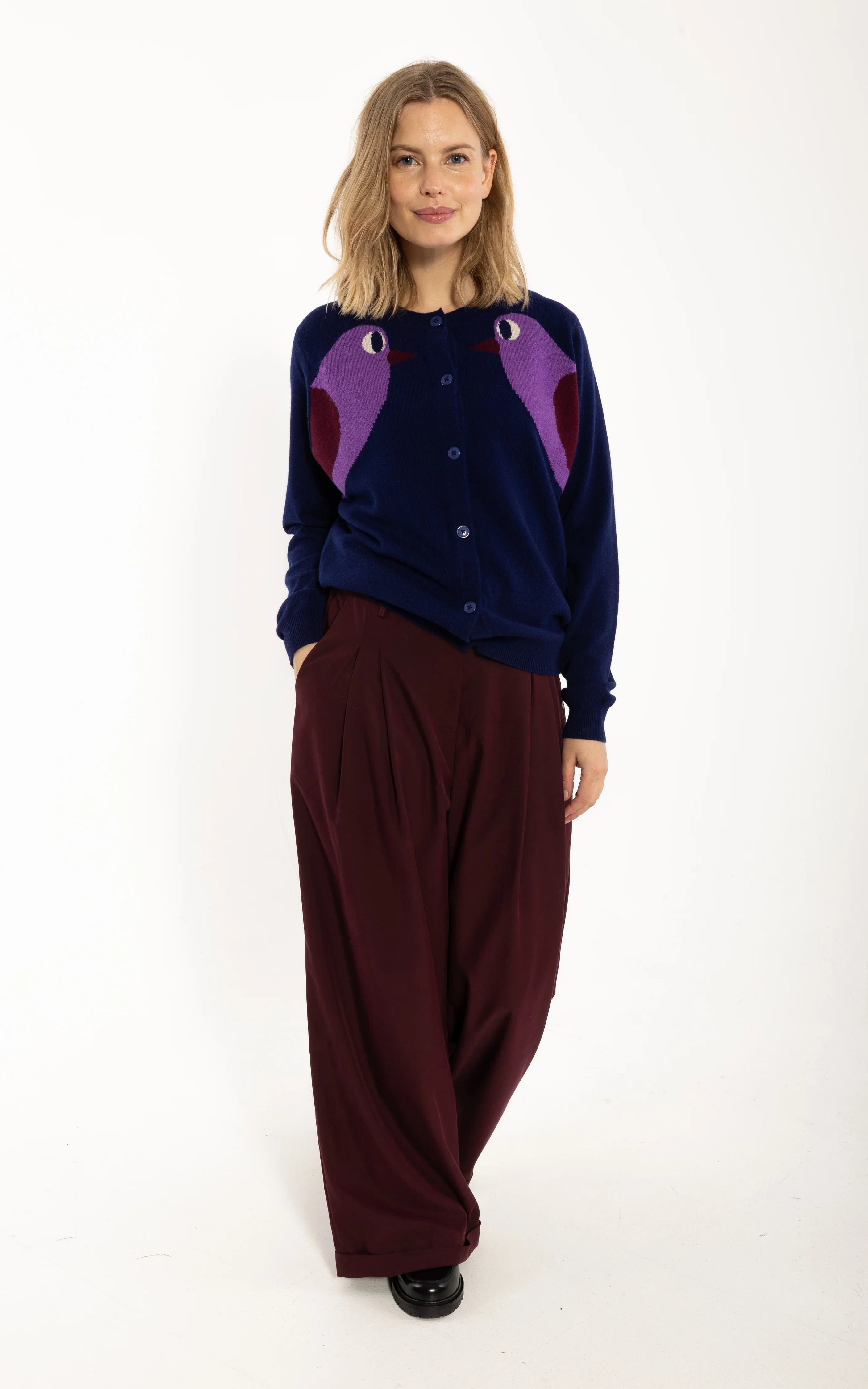 Danefae - Danelife Merino Wool Cardigan Deep Blue Bird