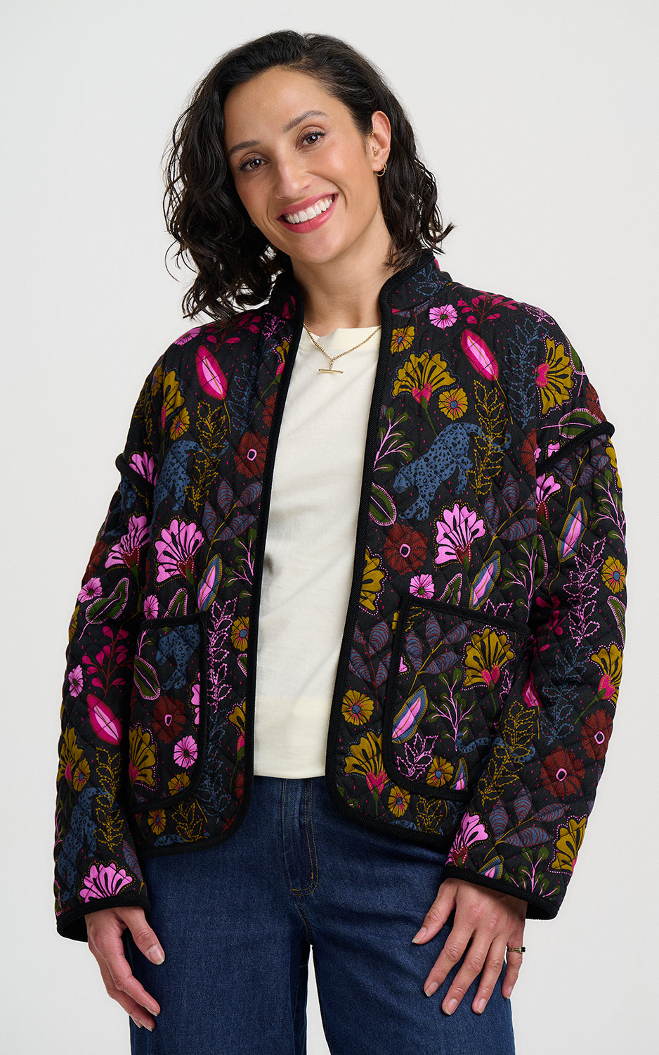 Sugarhill Brighton - Elowen Quilted Jacket Black Jungle Panther