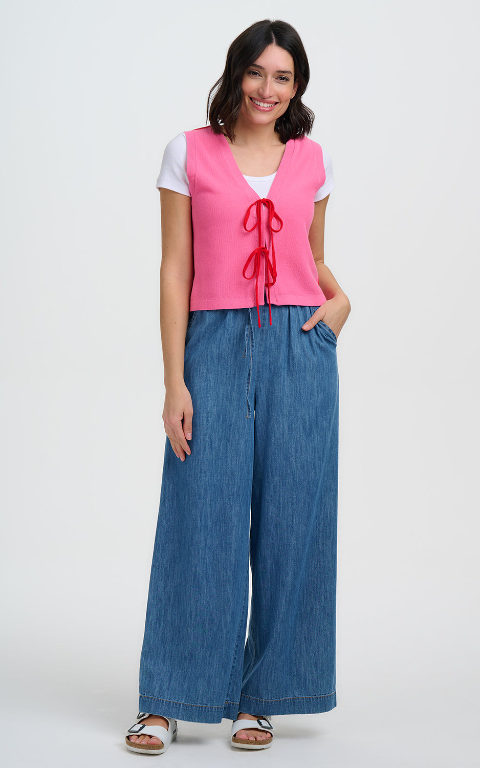 Sugarhill Brighton - Zina Knit Vest Pink Red Tipping