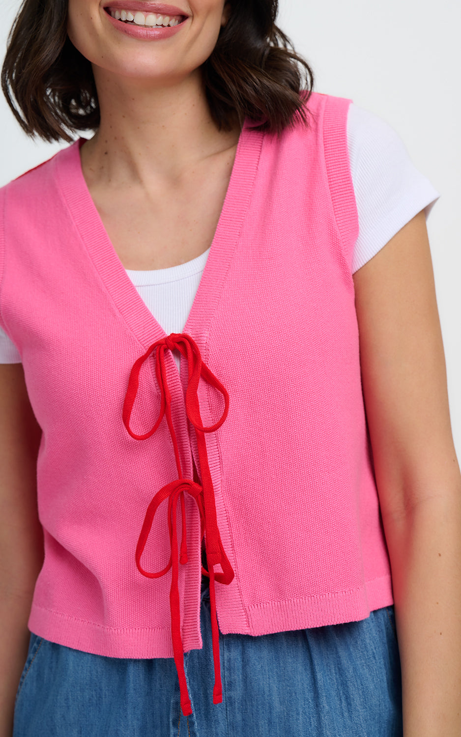 Sugarhill Brighton - Zina Knit Vest Pink Red Tipping
