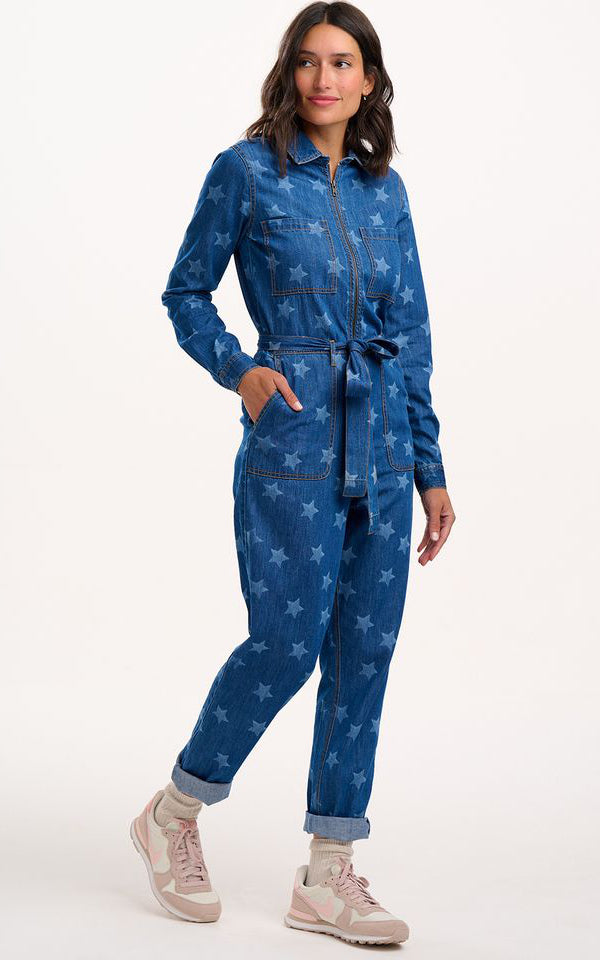 Sugarhill Brighton - Anwen Boilersuit Mid Blue Denim Bleached Stars