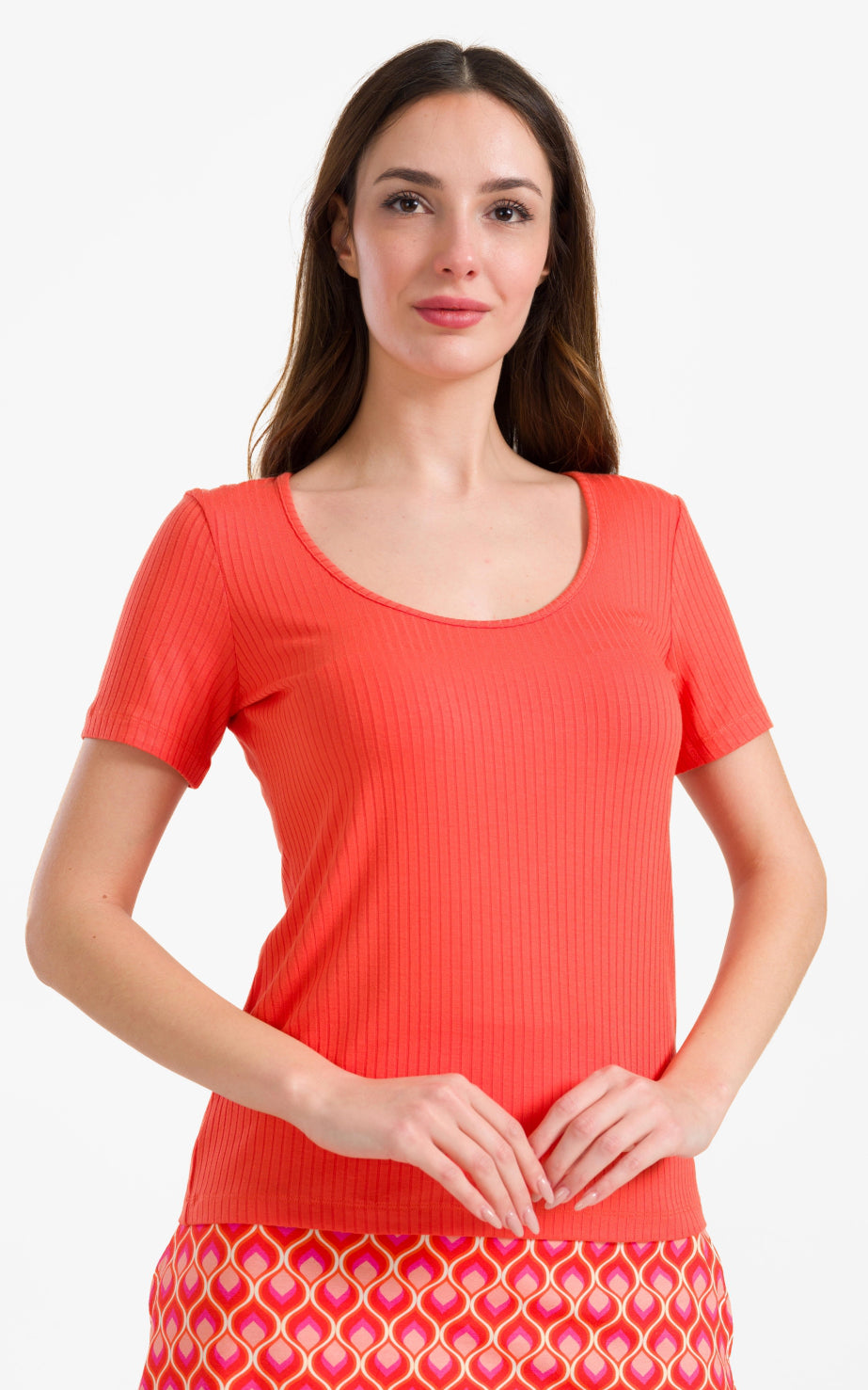 Lalamour - Ella T-shirt Short Sleeve Rib Orange Red