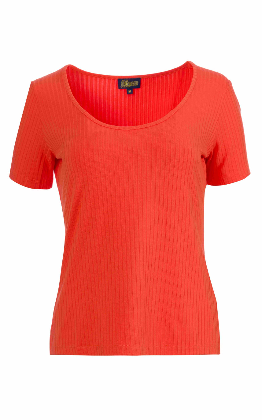 Lalamour - Ella T-shirt Short Sleeve Rib Orange Red