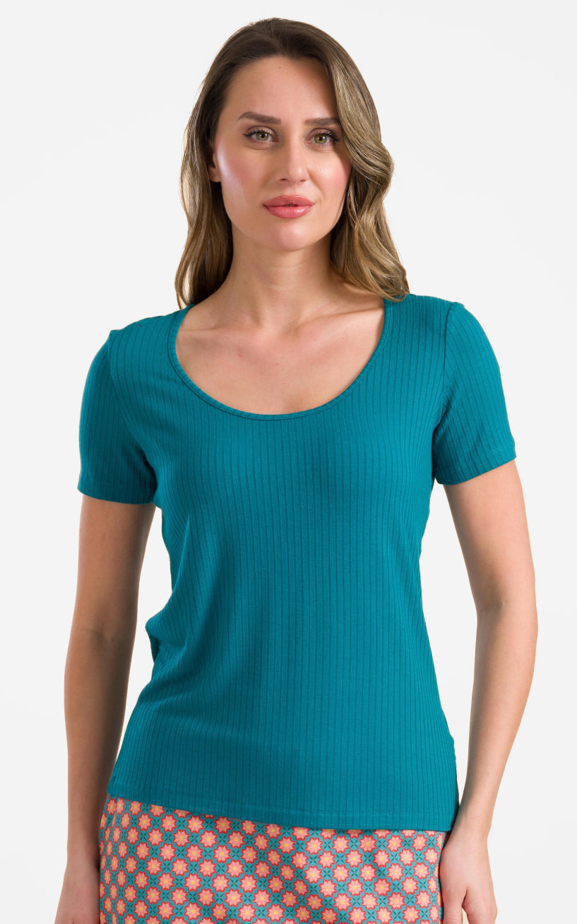 Lalamour - Ella T-shirt Short Sleeve Rib Petrol Blue