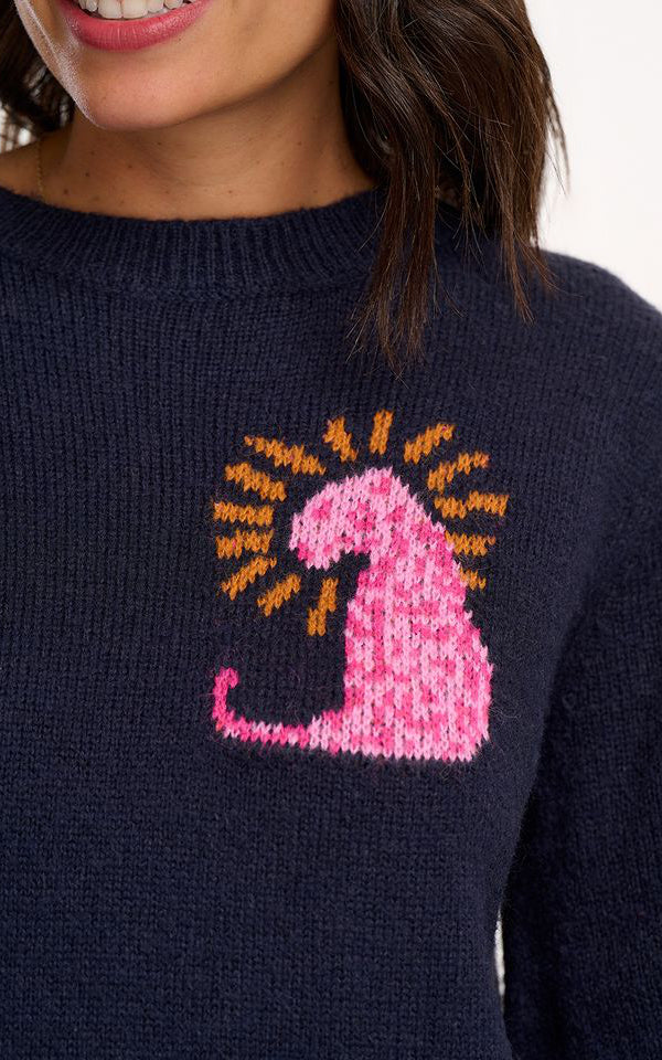 Sugarhill Brighton - Essie Jumper Navy Leopard Raysv