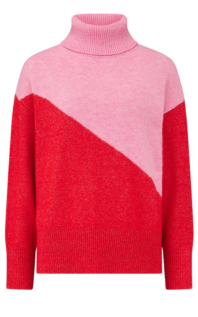 Sugarhill Brighton - Winona Roll-Necck Jumper Pink Red Colour Block