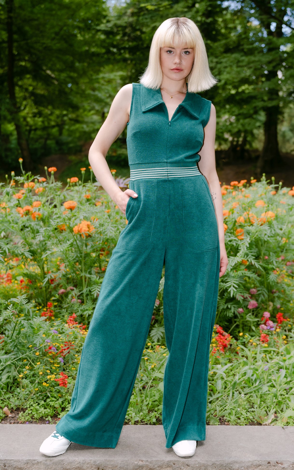 Mademoiselle YéYé - Retro Motion Jumpsuit Rain Forest