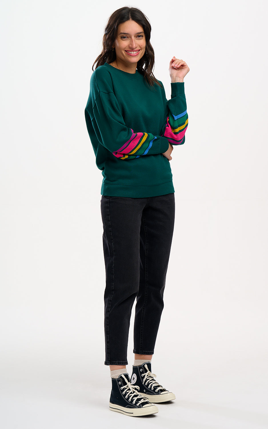 Sugarhill Brighton - Eadie Relaxed Sweatshirt Dark Green Sleeve Stripes