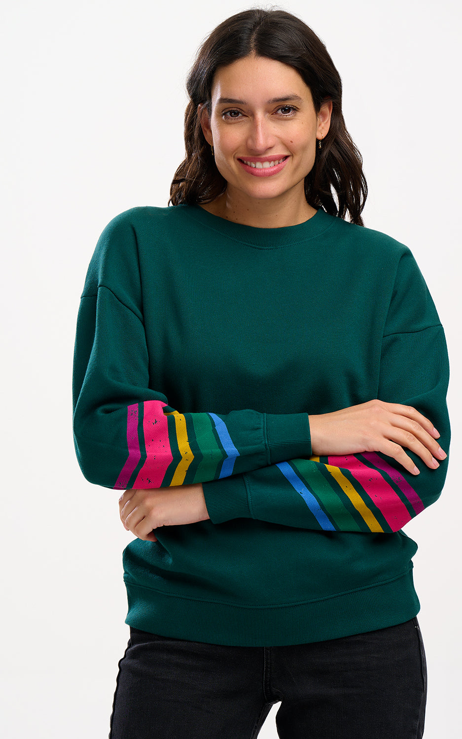 Sugarhill Brighton - Eadie Relaxed Sweatshirt Dark Green Sleeve Stripes