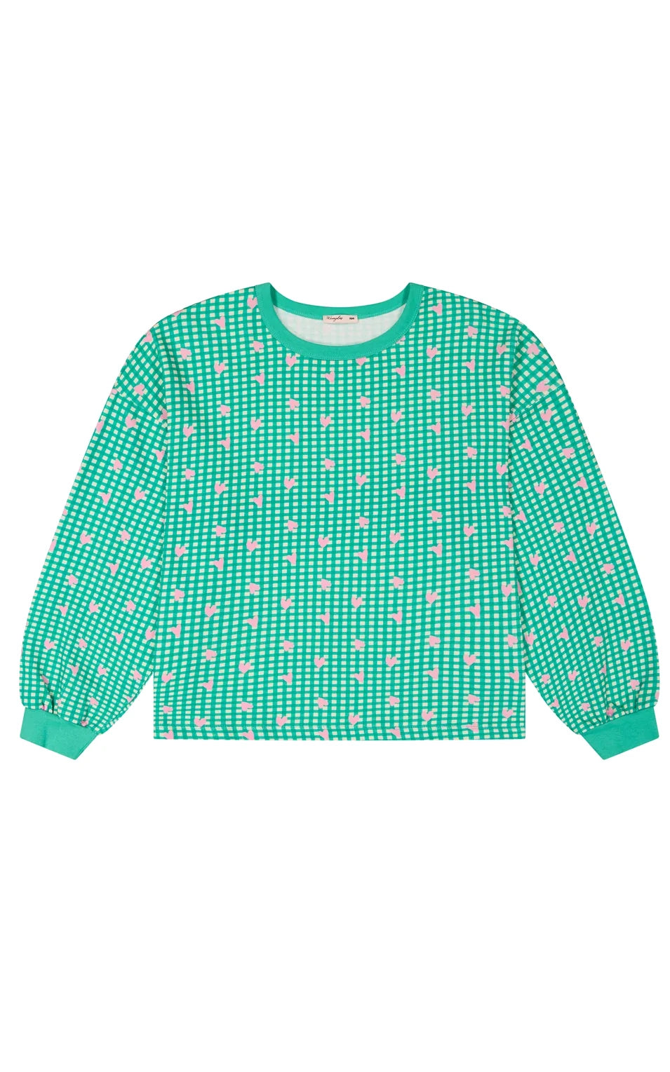 We Are Jolies - Cotton Sweatshirt Green Gingham Hearts