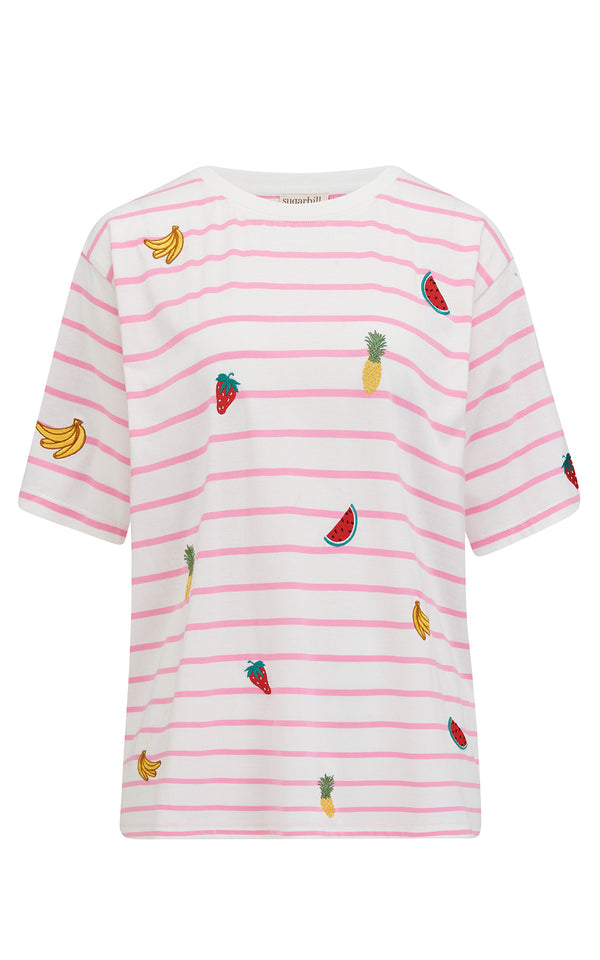 Kinsley Relaxed T-shirt Off-White Pink Fruit Embroidery