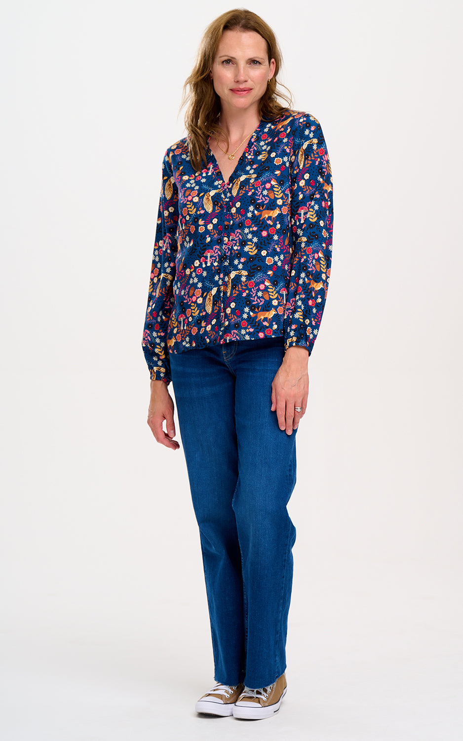 Sugarhill Brighton - Alicia Frill Edge Blouse Navy Midnight Woodland