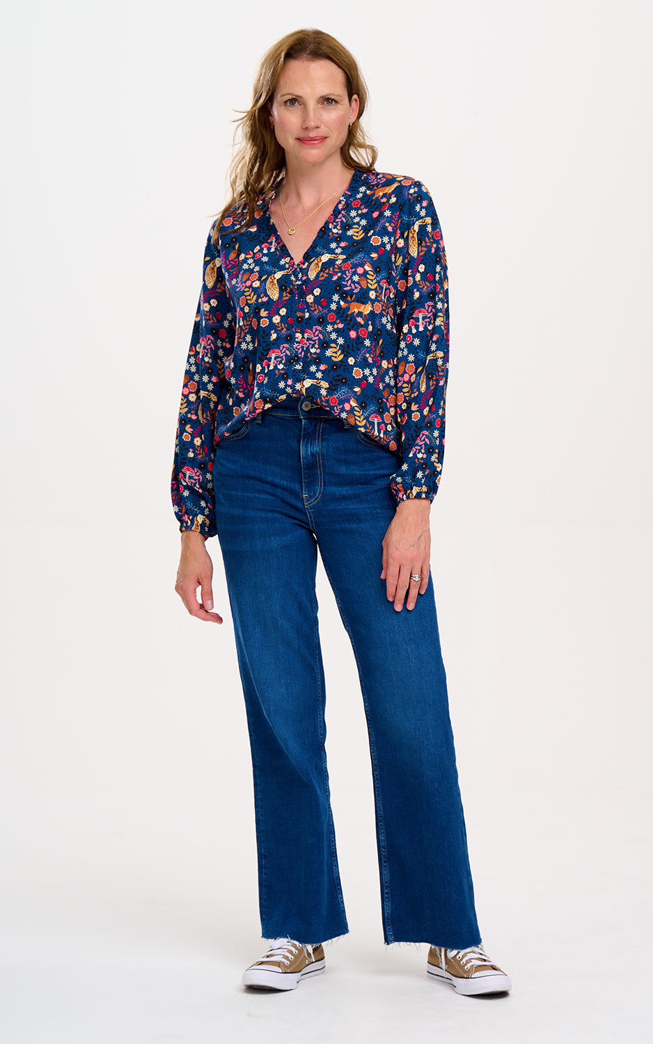 Sugarhill Brighton - Alicia Frill Edge Blouse Navy Midnight Woodland