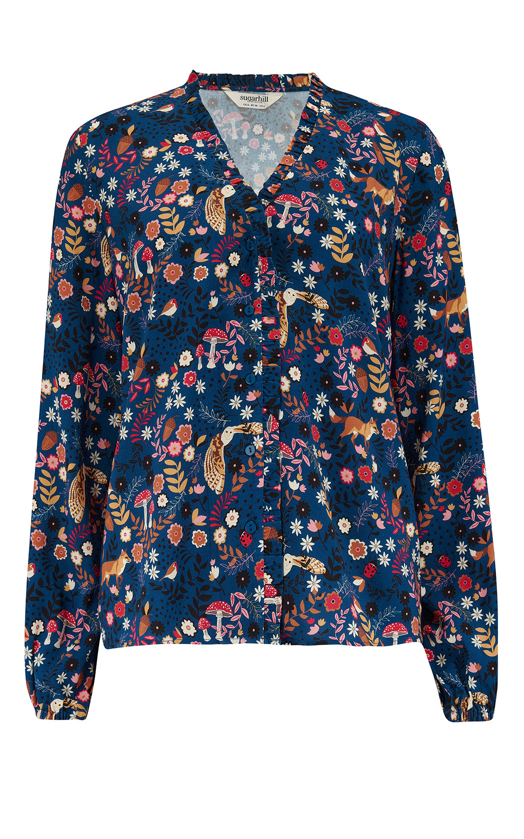 Sugarhill Brighton - Alicia Frill Edge Blouse Navy Midnight Woodland