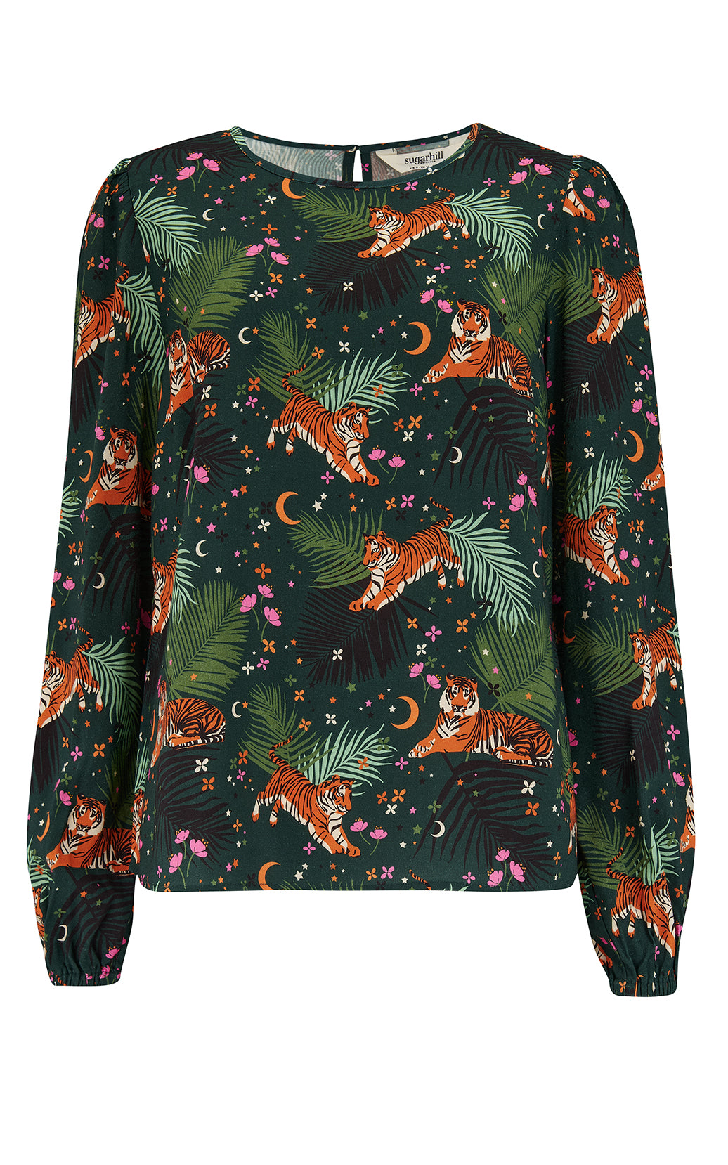 Sugarhill Brighton - Elaina Blouse Dark Green Tigers & Palms