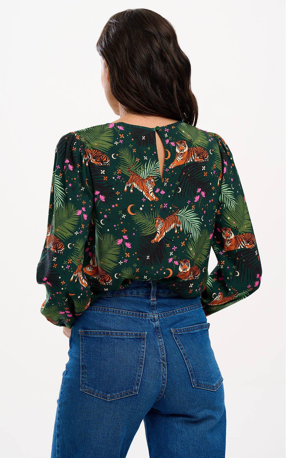 Sugarhill Brighton - Elaina Blouse Dark Green Tigers & Palms