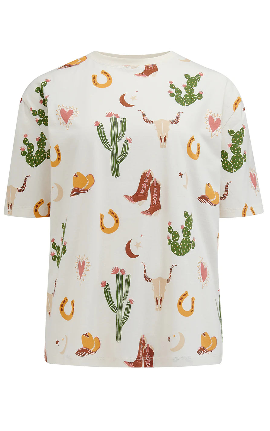 Sugarhill Brighton - Kinsley Relaxed T-shirt Cream Desert Cowgirl