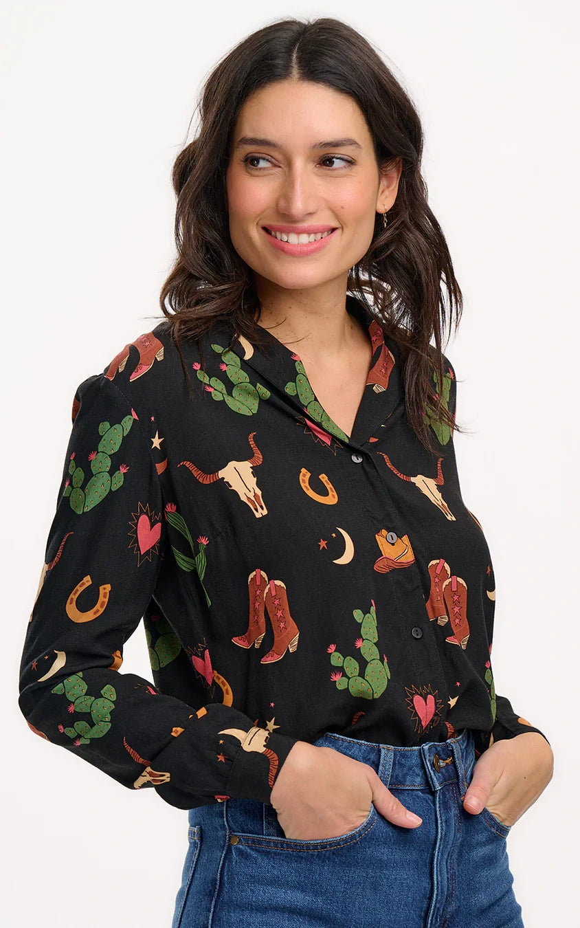 Sugarhill Brighton - Micah Revere Shirt Black Cowgirl Print