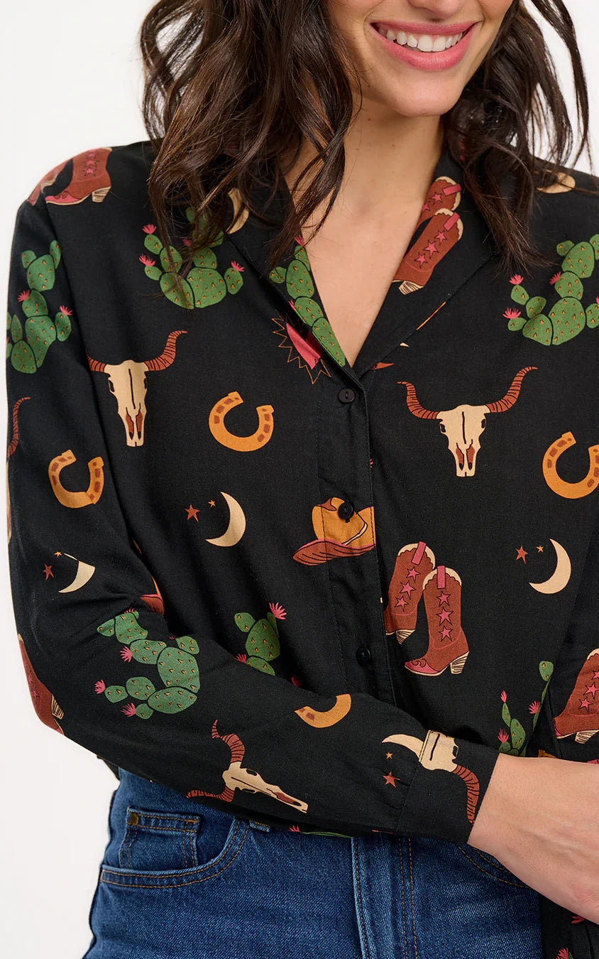 Sugarhill Brighton - Micah Revere Shirt Black Cowgirl Print