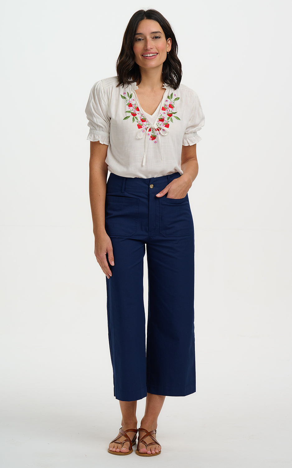 Sugarhill Brighton - Angelique Shirred Top Off White Wild Strawberry