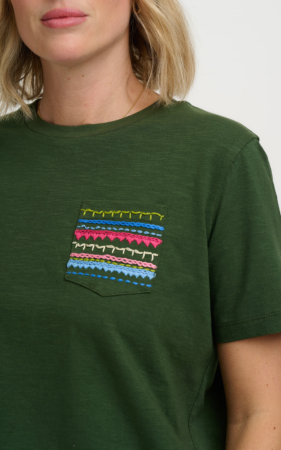 Sugarhill Brighton - Tula Boxy T-Shirt Olive Aztec Embro