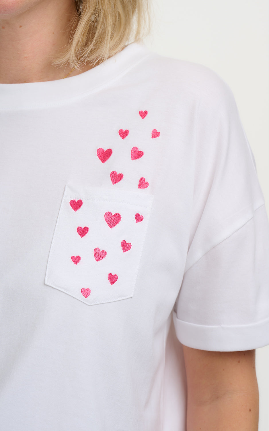 Sugarhill Brighton - Celia Boxy T-shirt White Pocket Hearts