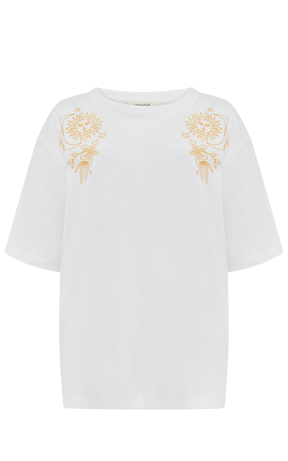 Sugarhill Brighton - Kinsley Relaxed T-Shirt Off White Solstice Embroidery