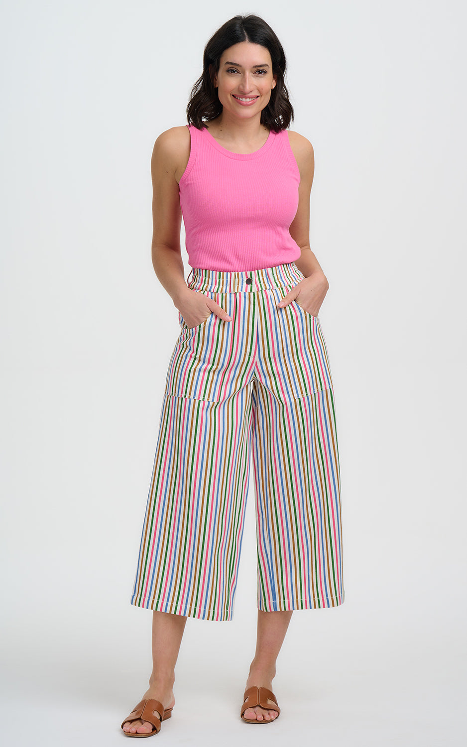 Sugarhill Brighton - Charlene Cropped Trousers Multi Colourful Canvas Stripe