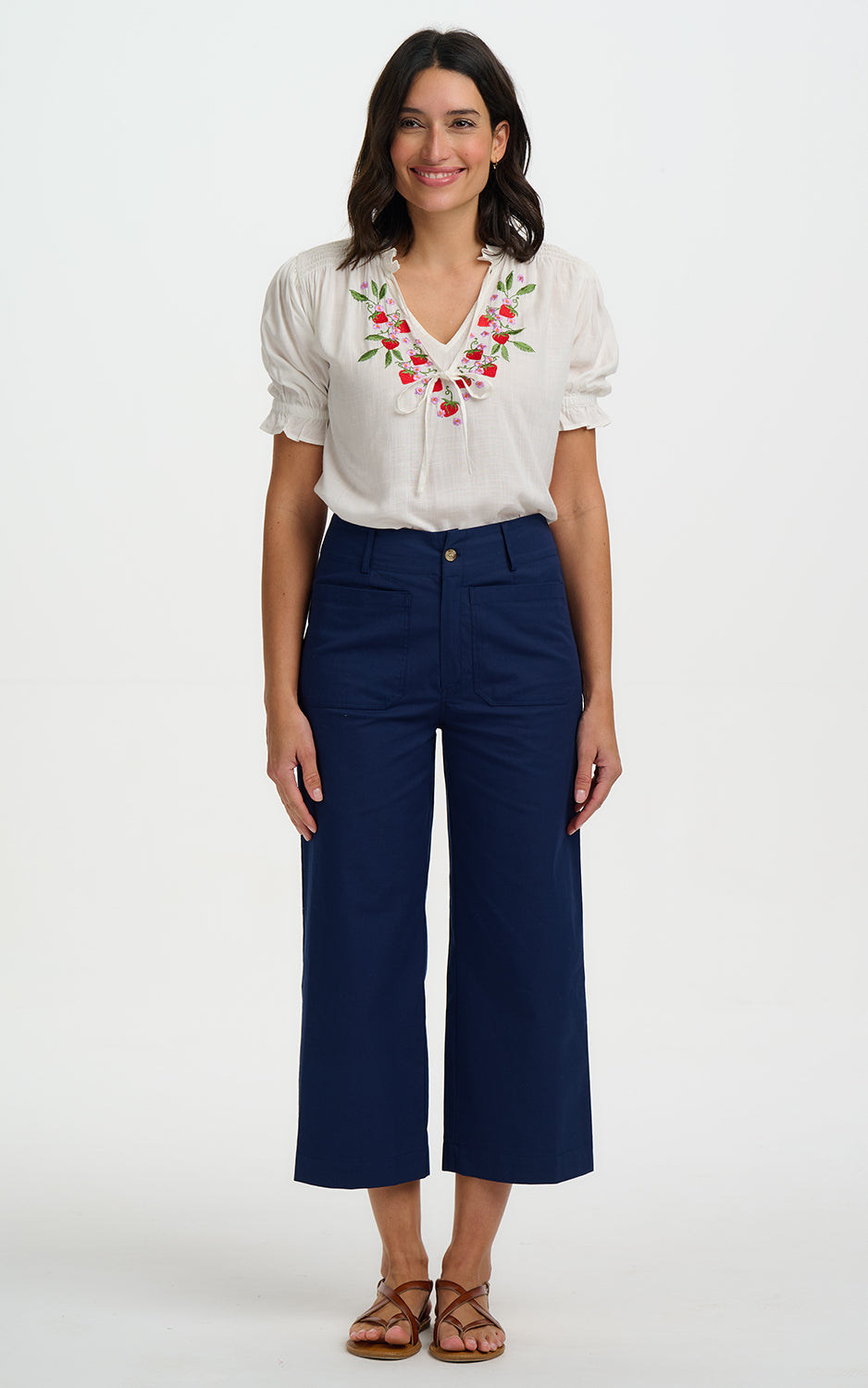 Sugarhill Brighton - Skye Cropped Trousers Navy Wild Strawberry