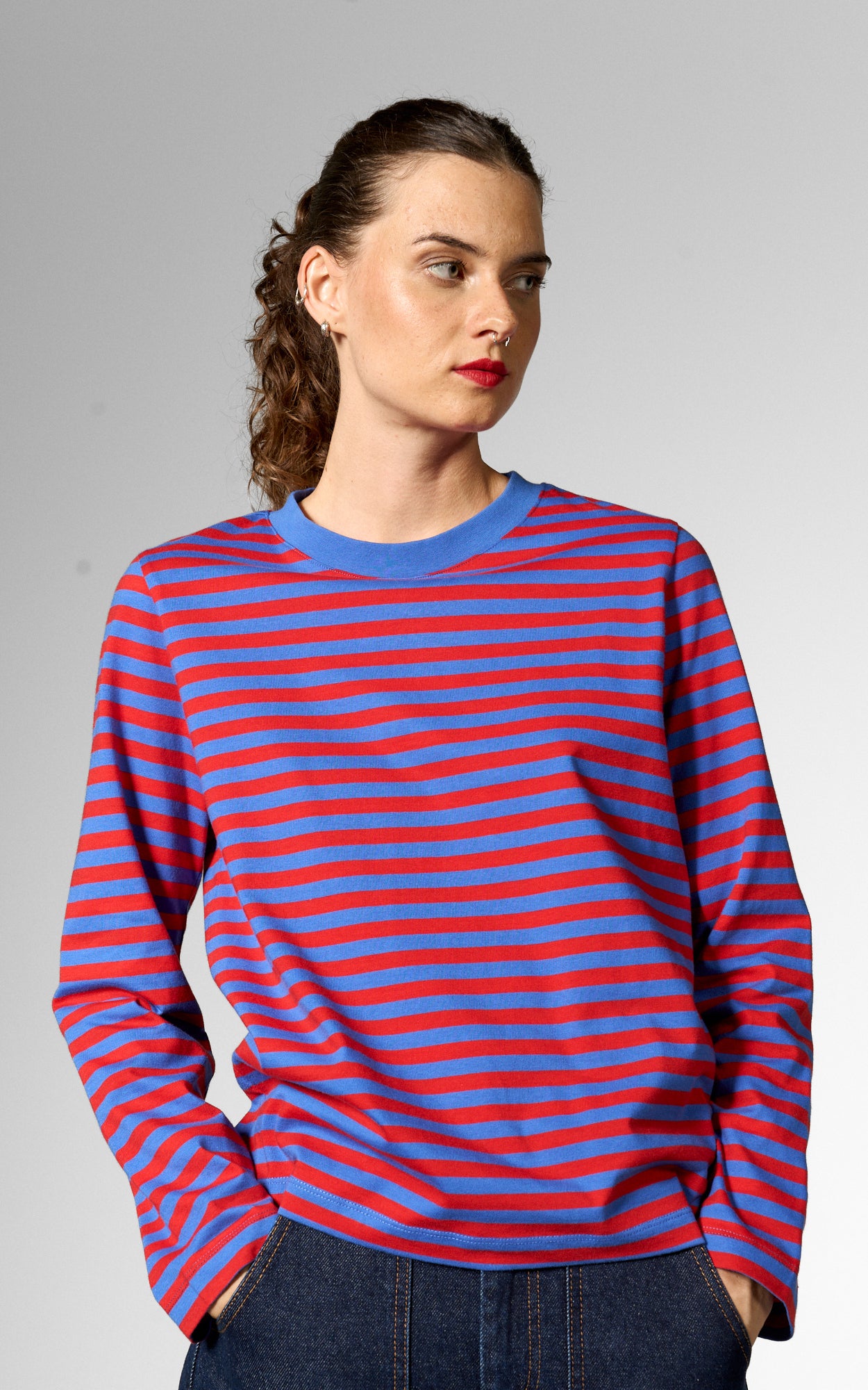 Mademoiselle YéYé - The Everyday Longsleeve Mini Stripes Red Blue