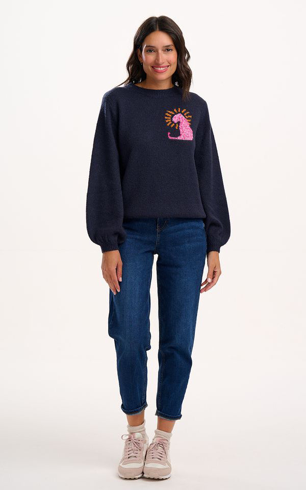 Sugarhill Brighton - Essie Jumper Navy Leopard Rays