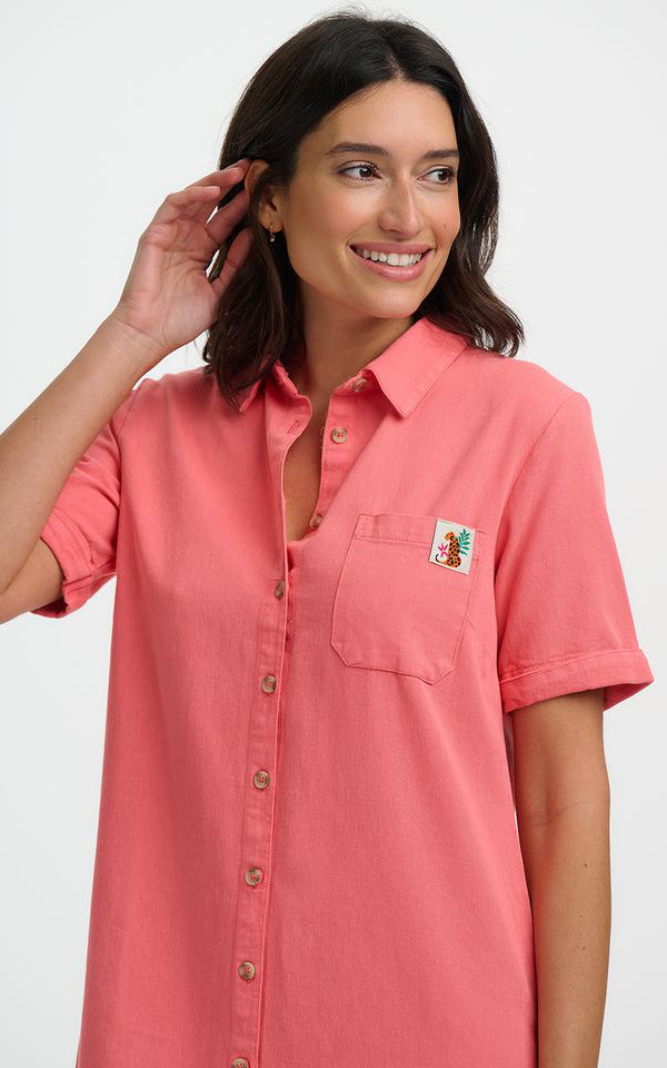 Sugarhill Brighton - Zoe Mini Shirt Dress Coral